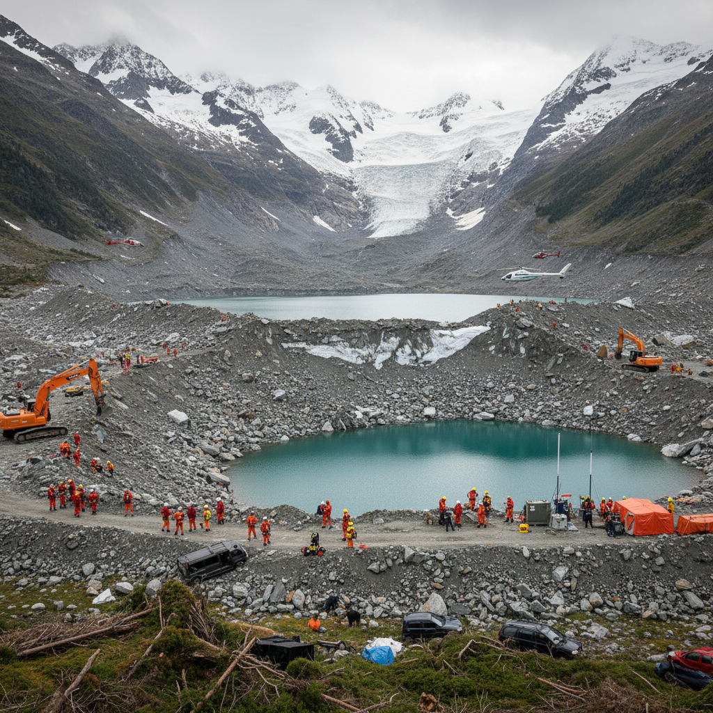 un glacier en suisse s'effondre de manière spectaculaire, suscitant une alerte des autorités sur les risques liés à la formation d'un lac artificiel, mettant en garde contre les dangers potentiels pour la région.