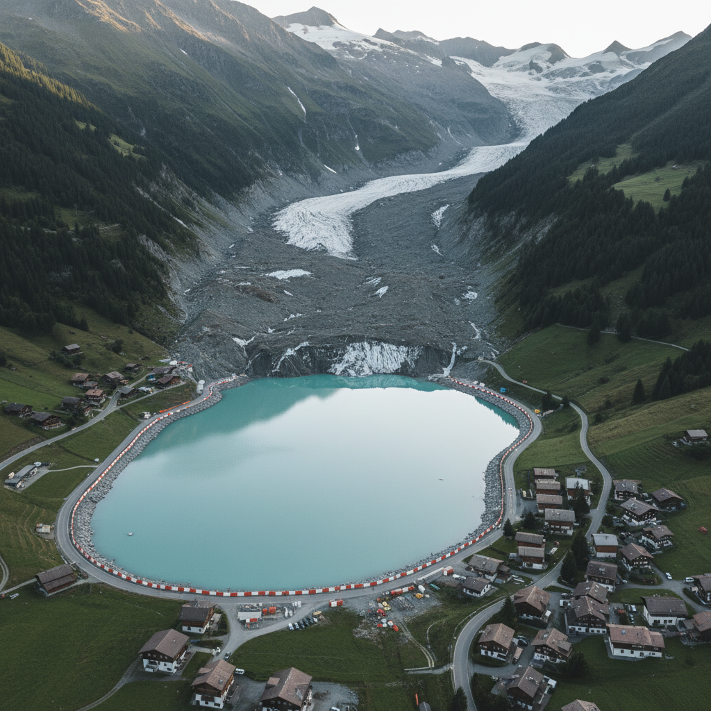 assistez à l'effondrement spectaculaire d'un glacier en suisse et la formation d'un nouveau lac, conséquence directe de la fonte accélérée des neiges.